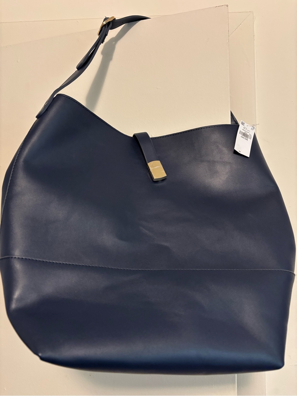 Classic Navy Leather Shoulder Tote - Women's Bag